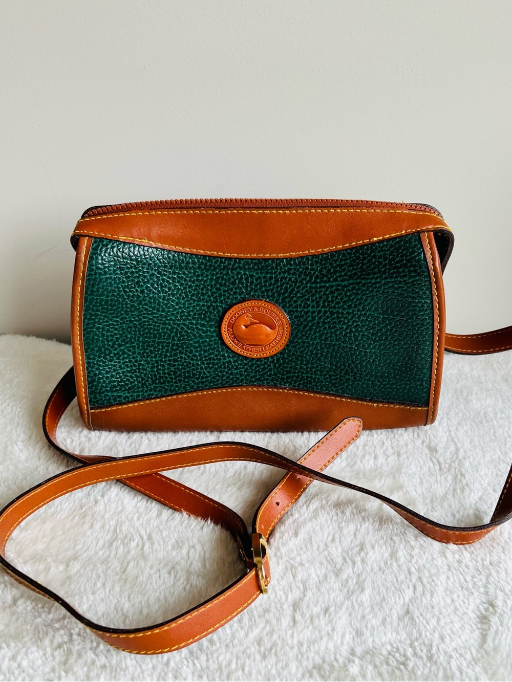 Dooney & Bourke Green and Tan Pebbled Leather Crossbody Bag